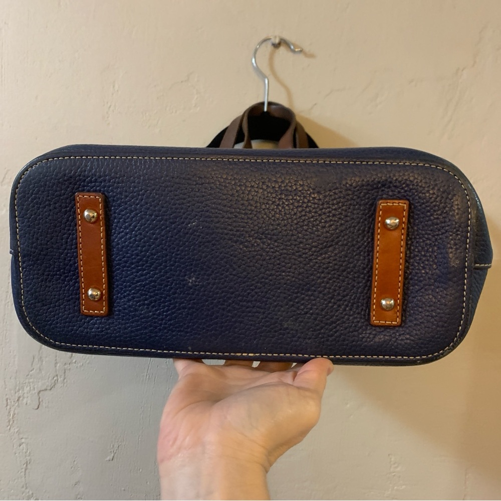 Vintage Dooney & Bourke 1990s Navy Tote Bag Pebble Leather Brown Trim Top Handle - Picture 16 of 16